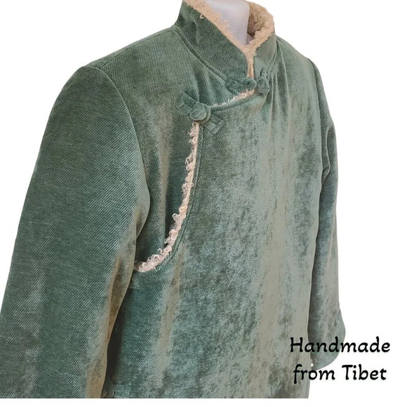 Handmade Tibetan | Children's Coat with Angora Lining | Green | sz 6 to 7 - Picture 2 of 8